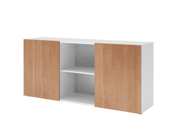 Hammerbacher dressoir met schuifdeuren 1780, 2 OH, romp: wit / voorkant: walnoot, 160 x 42 x 74,8 cm (BxDxH), V1780/B/N