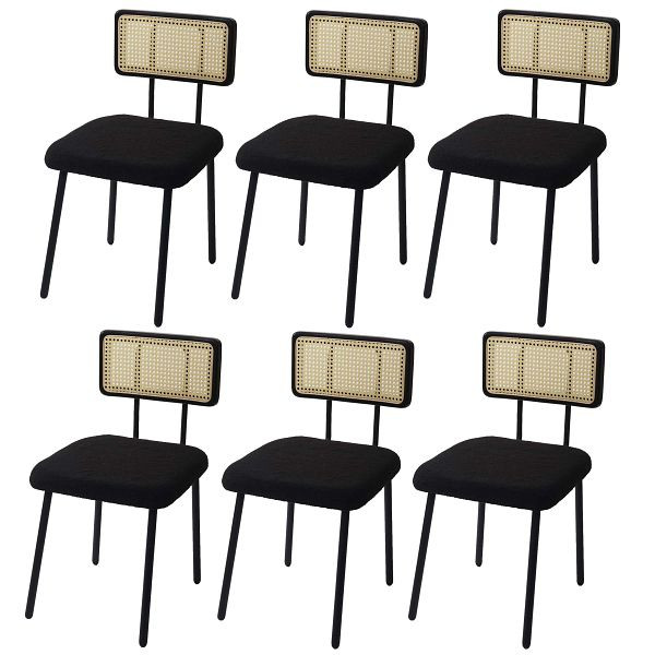 Mendler HWC-K88 set van 6 eetkamerstoelen, fauteuil, hout polyrotan metaal bouclé, stof/textiel zwart, 3x97708