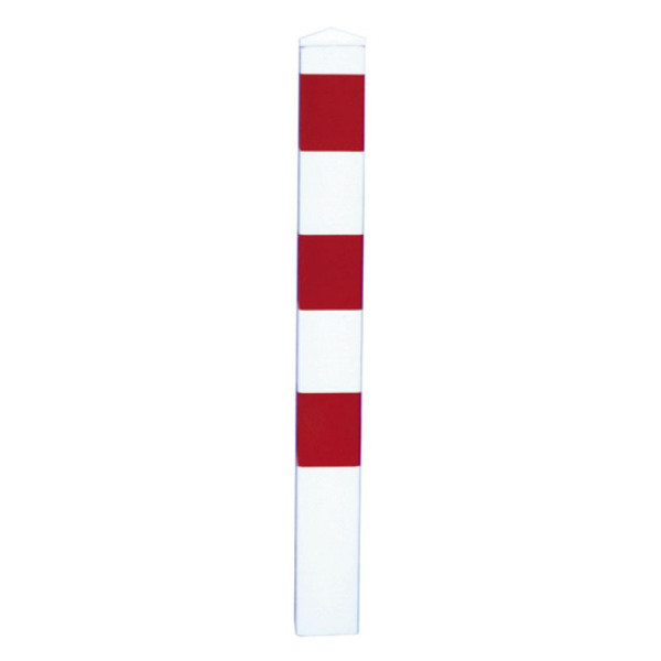 Stone HGS afzetpaal -Bollard- 100 x 100 mm, met driehoekslot, bodemsluiting, verzinkt en wit met 3 rode lichtlijsten, 3 oogjes (90°), 40100fb-3