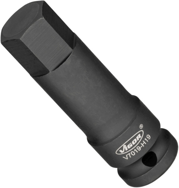 VIGOR slagmoersleutel schroevendraaier bit, hol vierkant 12,5 mm (1/2 inch), binnenzeskant profiel, 19 mm, V7019-H19