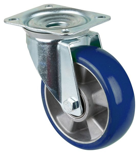 BS Rollen transportwiel zwenkwiel, polyurethaan wiel 83 Shore, aluminium velg kogellager, plaat, diameter: 160 mm, L400.B92.160