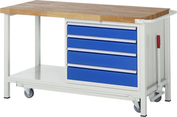 RAU werkbank met neerlaatbaar onderstel serie 8000, 4x XL laden, opbergplank, 1500x880x700 mm, 05-8262A6-157B4F.11