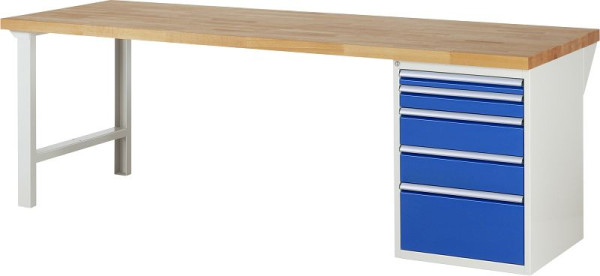 RAU werkbank serie 7000 - modulair ontwerp, 5 x laden, 2500x840x900 mm, 03-7511A1-259B4S.11