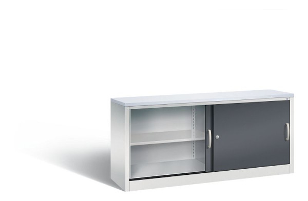 C+P dressoir met schuifdeuren Acurado, H720xB1600xD400mm, kleur: lichtgrijs/zwartgrijs, beugelgreep, 2 niveaus, 5724-00 S10340