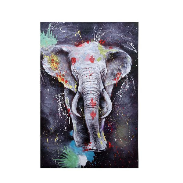 Mendler olieverfschilderij olifant HWC-H25, canvas foto muurschildering, handgeschilderde XL muurschildering, 120x80cm, 72767