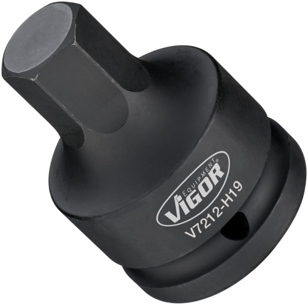 VIGOR slagmoersleutel schroevendraaier bit, hol vierkant 20 mm (3/4 inch), binnenzeskant profiel, 19 mm, V7212-H19