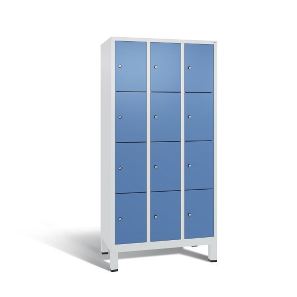 C+P Schließfachschrank Evolo, 12 Fächer, H1850xB900xT500 mm, Grau/Fernblau, 48010-304 S10252