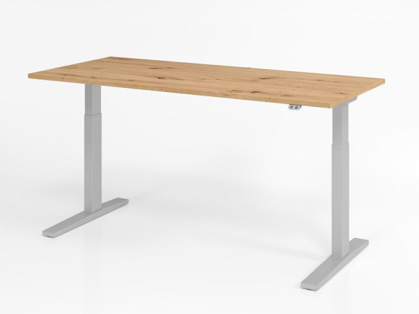 Hammerbacher bureau XMKA19, 180 x 80 cm, blad: knoestig eiken, 25 mm dik, ABS dikke rand, rechthoekige vorm, zilver, VXMKA19/R/S