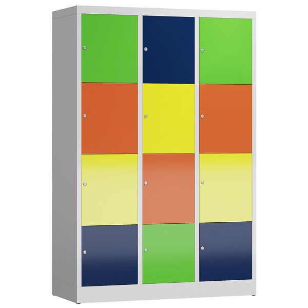 Lüllmann ClassiX lockerkast, 3 compartimenten met elk 4 compartimenten, 1800 x 1185 x 500 mm, lichtgrijs/kleurrijk, X-523432