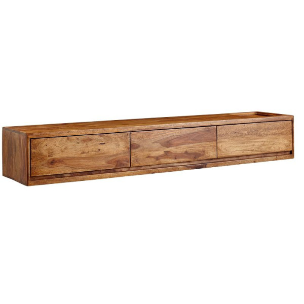 Wohnling Lowboard hangend sheesham massief hout 160x25x35 cm tv-kast bruin, design tv-tafel met opbergruimte, tv-kast muur modern, WL6.525