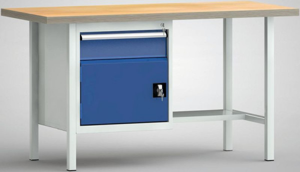 KLW standaard werkbank, 1500 x 700 x 840 mm, met beuken multiplex blad, WS118N-1500M40-E1681