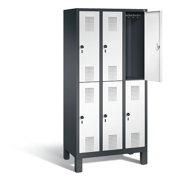 C+P locker dubbeldekker Evolo, H1850xB900xD500mm, kleur: zwartgrijs / verkeerswit, 48310-30 S10381