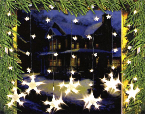 Mendler LED-lichtgordijn stergordijn lichtketting sterdecoratie, 7 grote, 32 kleine sterren, 32238
