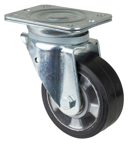 BS Rollen zwaarlastwiel, wielbreedte 50 mm, wiel-Ø 125 mm, draagvermogen 220 kg, zwarte elastische banden, aluminium wiellichaam, kogellagers, N100.B80.125