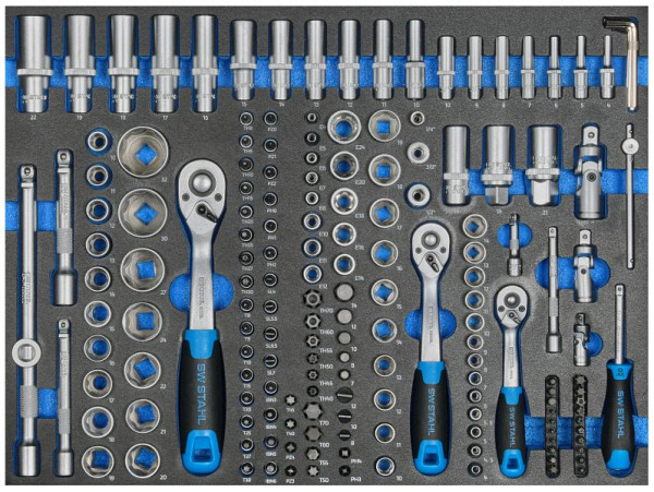 SW-Stahl werkplaatswagen assortiment, dopsleutel 1/4", 3/8", 1/2", met ratels, 171 delig, Z3010-1