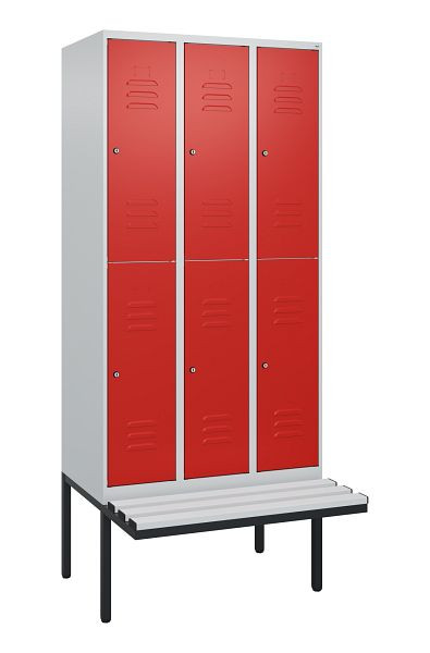 C+P dubbeldekskast Classic PLUS, 3 compartimenten, 2120x900x815mm, 7035/3020, cilindersloten, zwevende zitting, 0803407-30 S10017