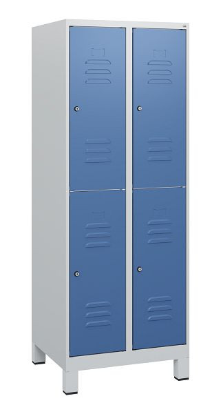 C+P Doppelstöckiger Spind Classic PLUS, Füße, 2 Abteile, 1630x600x500mm, 7035/5023, Zylinderschlösser, 0803105-20 S10035
