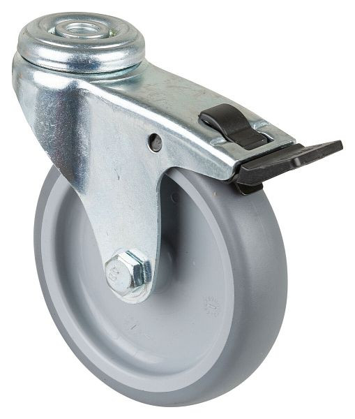 BS-wielen Apparaatwiel met rem, breedte 24 mm, Ø100 mm, tot 70 kg, grijs rubberen loopvlak, glijlager, VE = 4 stuks, A321.A80.100