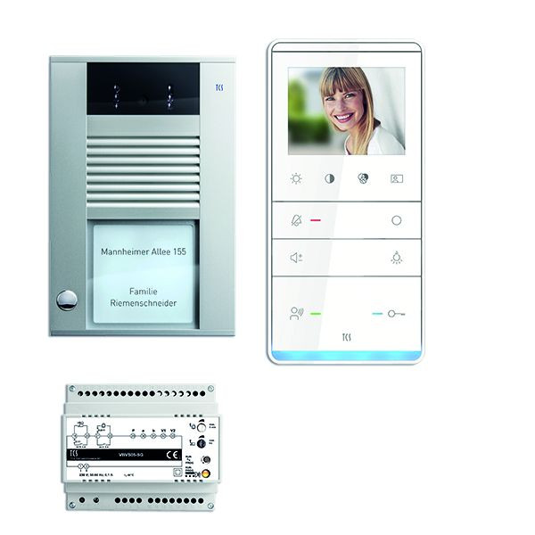 TCS deurbediening video: pack AP voor 1 wooneenheid, met voordeurstation AVD 1 belknop, 1x video handsfree luidspreker IVW5111, besturing, PVE16010-0010