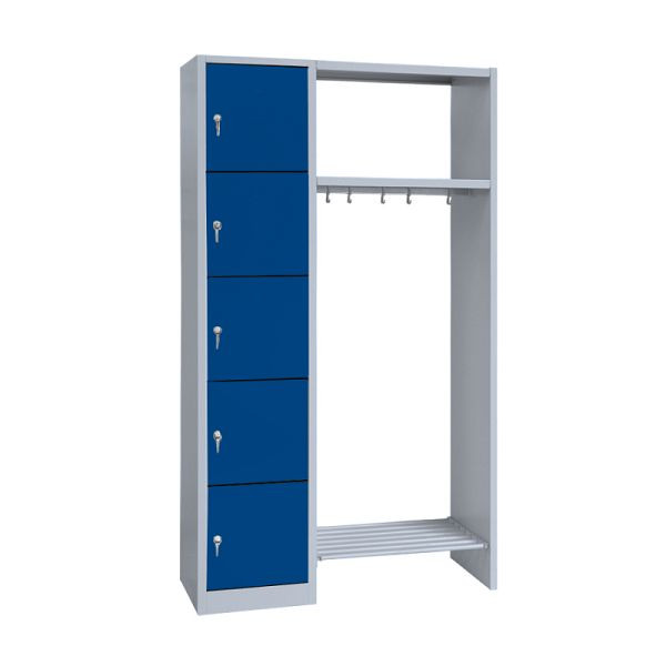 Lüllmann kledingkast, 1 vak links, 5 vakken, 1800 x 1115 x 500 mm, lichtgrijs/gentiaanblauw, 525501