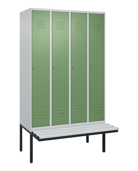 C+P Umkleidespind Classic PLUS, 4 Abteile, 2120x1200x815mm, 7035/6011, Zylinderschlösser, je 2 Doppel-Haken, 0800407-40F S10021
