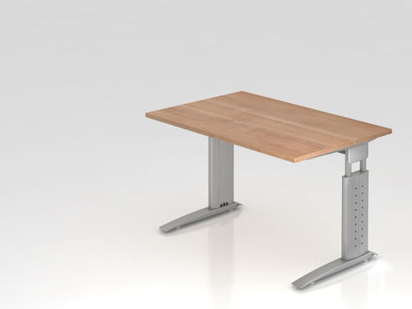 Hammerbacher bureau C-poot 120x80cm walnoot/zilver, werkhoogte 68-86 cm verstelbaar, VUS12/N/S
