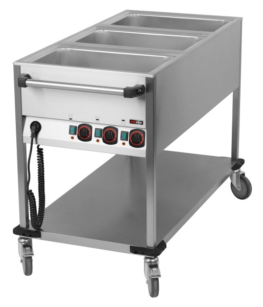 A&S Gastro Bain-Marie wagen verrijdbaar 3x GN 1/1, 600x1300x900 mm, BMPK 3120