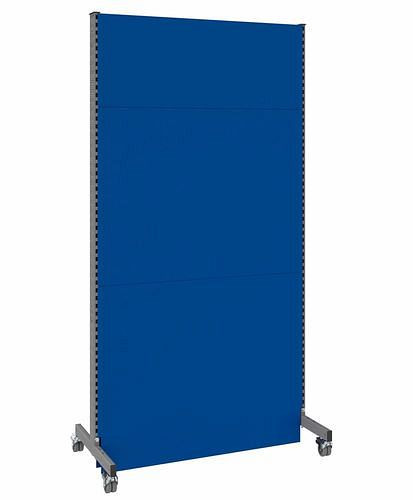 DENIOS mobiele akoestische scheidingswand, basisveld, B 1250, H 2500 mm, eenzijdige akoestische geperforeerde plaat, grijs/blauw, 293104