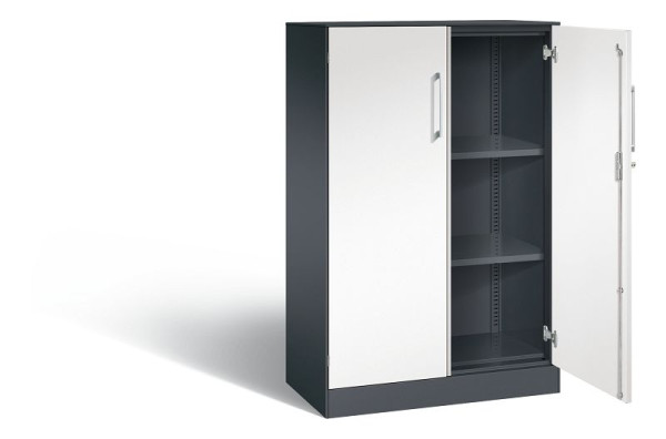 C+P vleugeldeurkast Asisto, H1310xB800xD435mm, kleur: zwartgrijs / verkeerswit, beugelgreep, 3 niveaus, 141033-000 S10171