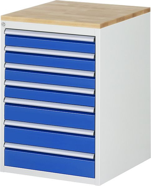 RAU ladekast serie 7000, B580 x D650 x H825 mm, 7 x lade afmeting L 4xH90, 3xH120 mm, massief beukenhouten blad, 03-L5.17A-B.11
