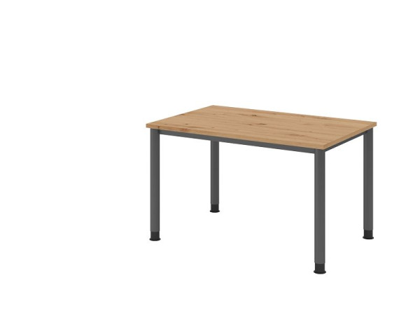 Hammerbacher bureau HS12, 120 x 80 cm, blad: knoestig eiken, 25 mm dik, 4-poots frame in grafiet, werkhoogte 68,5-81cm, VHS12/R/G