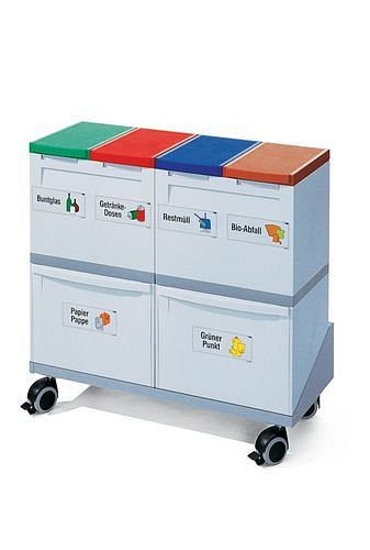 DENIOS recyclingstation bestaande uit 2 x 30 l + 4 x 15 l verzamelboxen + wagen, 188-874