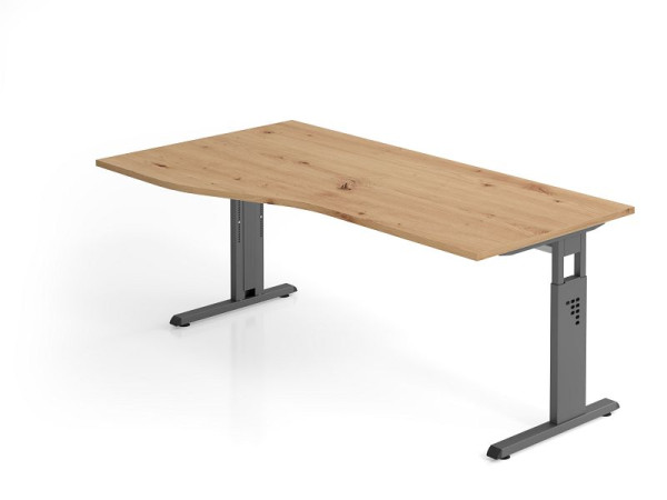 Hammerbacher bureau OS18, 180 x 100/80cm, blad: knoestig eiken, 25 mm dik, C-poot frame in grafiet, werkhoogte 65-85 cm, VOS18/R/G