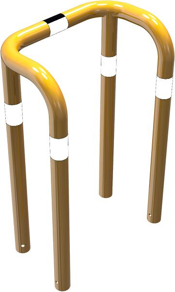 Schake-stootbeschermbeugel dubbele stang stalen buis Ø 76 mm geel/zwart, totale breedte: 750 mm, hoogte boven de grond: 650 mm, voor inzetting in beton, 477_68BG