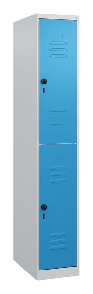 C+P Doppelstöckiger Spind Classic PLUS, 1700x300x500mm, 7035/5012, Drehriegel, 0803007-10 S10004