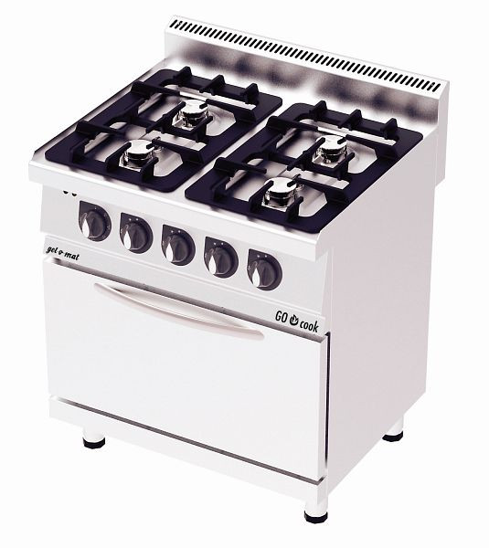 gel-o-mat Gasherd mit Elektrischem Backofen, GO Cook 700, Heissluft, Gas 36 kW Leistung, 4 Flammen, COF8070GE