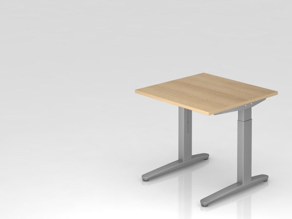 Hammerbacher bureau C-poot 80x80cm eiken/zilver, aluminium loper zilver (vergelijkbaar met RAL 9006), VXB08/E/SS