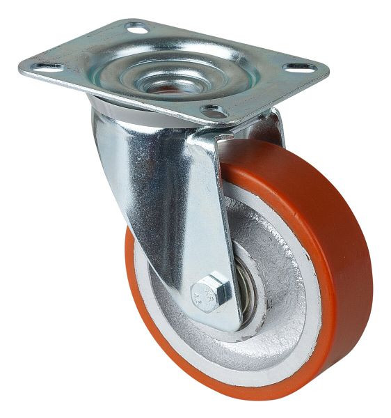 BS-rollen transportrol, wielbreedte 30 mm, wiel-Ø 100 mm, draagvermogen 125 kg, gegoten polyurethaan 95 Shore A, gegoten wiellichaam, kogellagers, L400.C10.100