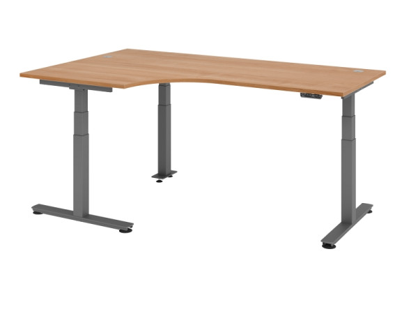 Hammerbacher zit-sta hoektafel elektrisch 200x120cm 90° walnoot, VXDSM82/N/G
