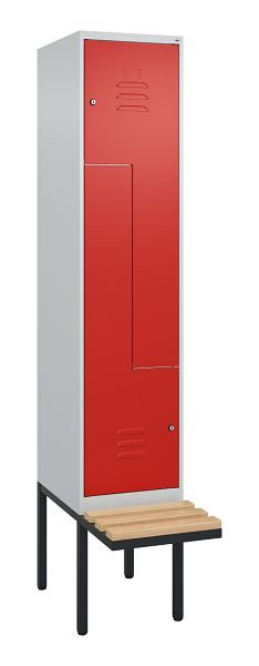 C+P Z-Spind Classic PLUS, Bank, 2 Abteile, 2120x400x815mm, 7035/3020, Zylinderschlösser, Buche-Sitzleisten, 0800437-122 S10017