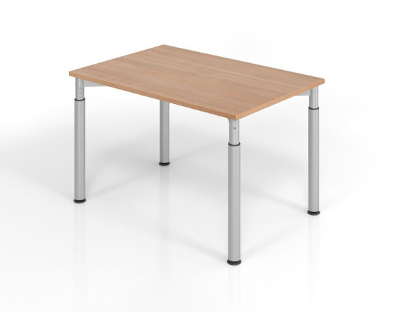 Hammerbacher bureau YS12, 120 x 80 cm, blad: walnoot, 25 mm dik, ABS dikke rand, rechthoekige vorm, zilver, VYS12/N/S