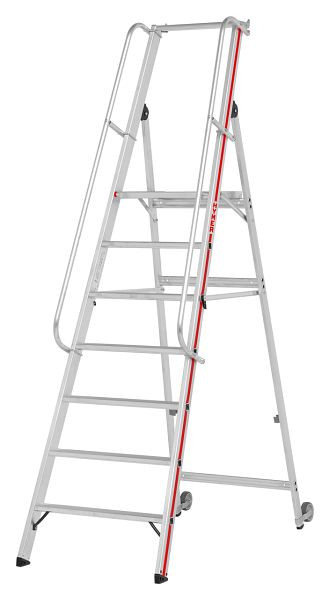HYMER platformladder met kantelrollen en lange leuning, 7 treden, stahoogte 1,65 m, 808107