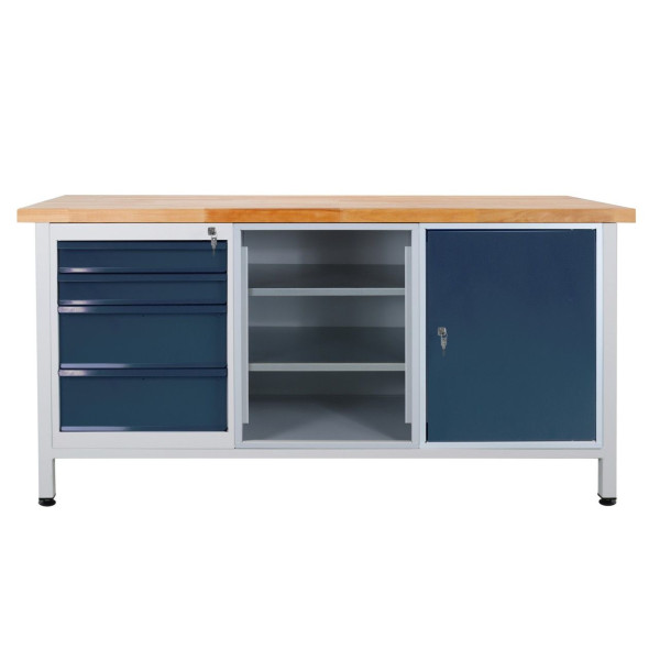 ADB werkbank 1 legbordsectie, 4 laden, 1 deur, 1700x600x840 mm, kleur werktafel: lichtgrijs, RAL 7035, kleur deur/lade: antracietgrijs (RAL 7016), 43736