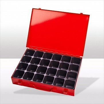 ADB gereedschapskofferset met 24 vakken, buitenafmetingen koffer LxBxH: 33,5x24x5 cm, kleur: rood, RAL 3020, 88623