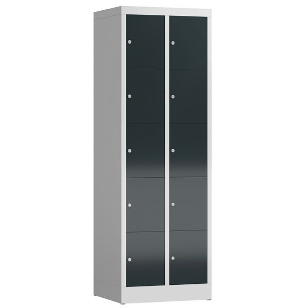 Lüllmann ClassiX lockerkast, 2 compartimenten met elk 5 compartimenten, 1800 x 590 x 500 mm, lichtgrijs/antracietgrijs, X-520528