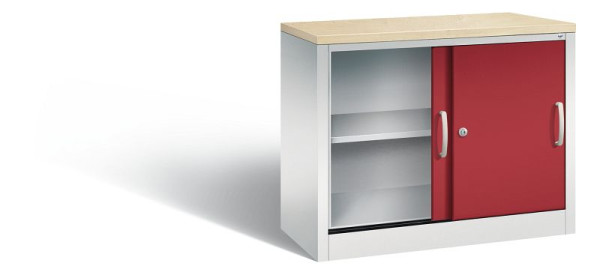 C+P dressoir met schuifdeuren Acurado, H720xB1000xD400mm, kleur: lichtgrijs/robijnrood, beugelgreep, 2 niveaus, 5725-00 S10116