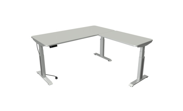 Kerkmann zit/statafel Move Professional, B 1800xD 800mm, onderstel zilver met aanbouwelement 1000x600mm, elektrisch verstelbaar 640-1290mm, lichtgrijs, 10013111