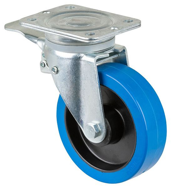 BS Rolls Zwaarlastwiel met rem, breedte 42 mm, Ø160 mm, tot 300 kg, blauwe elastische banden, kunststof wiellichaam, rollager, N120.B61.160
