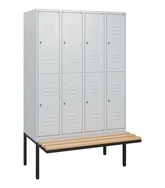 C+P dubbeldekskast Classic PLUS, 4 vakken, 1950x1200x815mm, 7035/7035, cilindersloten, beukenhouten zitlatten, zitting, 0803405-40 S10039