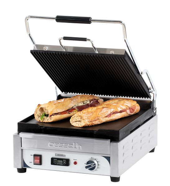 Casselin Panini Grill XL Premium Compact - Gegroefd / Glad - met timer, CGPRLXLPT